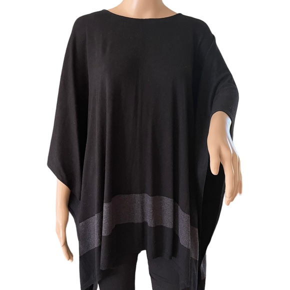 Vertical Design   Lightweight Black Poncho With Single Band of Gray   Size L/XL - Picture 13 of 14